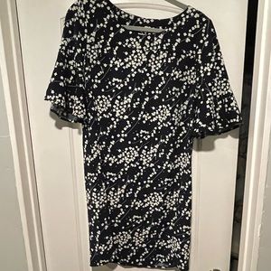 Merona floral midi with bell sleeves, Small, navy